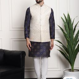 SOJANYA Floral Printed Kurta with Churidar & Woven Design Nehru Jacket-18