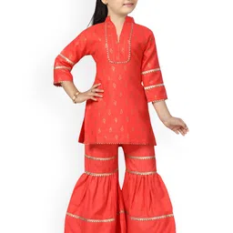 BAESD Girls Printed Regular Gotta Patti Pure Cotton Kurta With Sharara-image-99