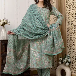 KALINI Women Floral Embroidered Regular Mirror Work Pure Cotton Kurta with Trousers & With Dupatta-picture-11