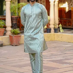 Be Desi Men Ethnic Motifs Embroidered Regular Thread Work Kurta with Pyjamas-52
