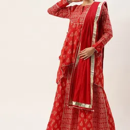KALINI Floral Printed A-Line Pure Cotton Kurta with Skirt & Dupatta-picture-50