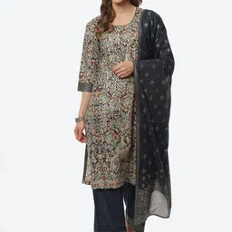 Biba Women Black Printed Kurta with Trouser & With Dupatta-picture-9