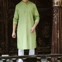 Sanwara Geometric Chikankari Embroidered Pure Cotton Kurta With Churidar-image-29