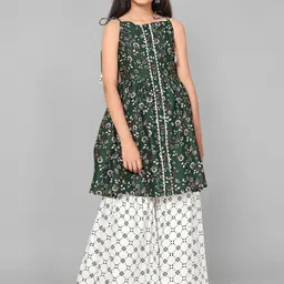FASHION DREAM Girls Floral Printed Gathered A-Line Kurta with Sharara-picture-19