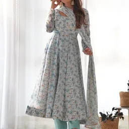 White World Floral Printed Round Neck Regular Kurta with Trousers & With Dupatta-20