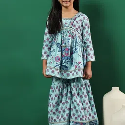 Readiprint Fashions Infant Girls Floral Printed Gotta Patti Pure Cotton Kurti with Sharara-image-72