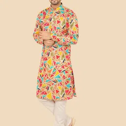 Ethniks Neu-Ron Geometric Printed Mandarin Collar Straight Kurta With Trouser-image-41