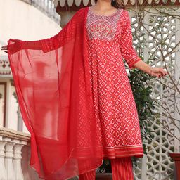 SINGNI Ethnic Motifs Printed Regular Kurta with Trousers & Dupatta-image-17
