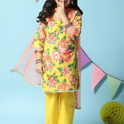 Biba Floral Printed Kurta with Trousers & Dupatta-picture-50