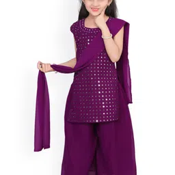 BAESD Girls Ethnic Motifs Mirror Work Georgette Straight Kurti with Palazzo & Dupatta-picture-43