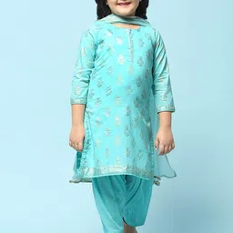 Biba Girls Ethnic Motifs Printed Pure Cotton Kurta With Salwar & Dupatta-image-35