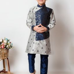 BAESD Boys Ethnic Motifs Embroidered Sequinned Straight Kurta with Pyjamas-30