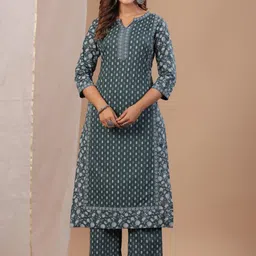 Sangria Ethnic Motifs Printed Pure Cotton Kurta With Trousers-34