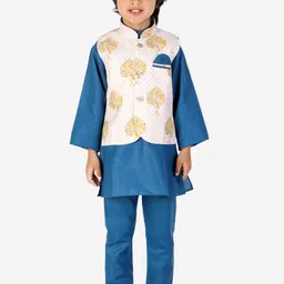 Superminis Boys Blue Floral Layered Kurta with Pyjamas-picture-43