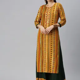 SHOWOFF Ethnic Motif Printed Gotta Patti Straight Kurta With Palazzos-image-39
