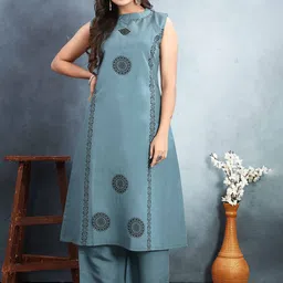Siya Fashion Ethnic Motifs Printed Round Neck A-Line Kurta With Palazzos-14