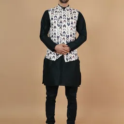 Wintage Mandarin Collar Long Sleeves Straight Kurta with Churidar And Printed Nehru jacket-image-79