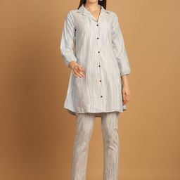 Enchanted Drapes Striped Pure Cotton Tunic With Trousers-14