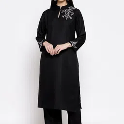 DART STUDIO Floral Embroidered Straight Pure Cotton Kurta with Palazzos-1