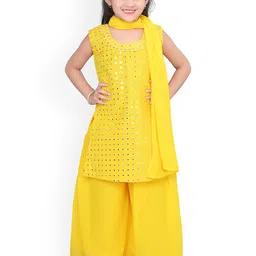 BAESD Girls Embroidered Regular Mirror Work Kurta with Palazzos & Dupatta-picture-11