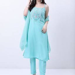 KETCH Ethnic Motifs Embroidered Kurta With Trousers & Dupatta-image-55