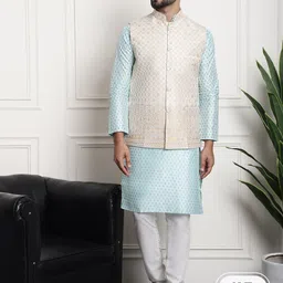 SOJANYA Ethnic Motif Printed Regular Kurta & Churidar With Nehru Jacket-14