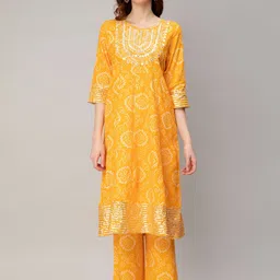 CELEBRAVO Bandhani Printed Mirror Work Anarkali Kurta With Trousers & Dupatta-picture-15