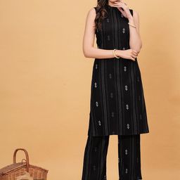 kipek Black Geometric Printed Mandarin Collar Straight Kurta with Palazzo-picture-36