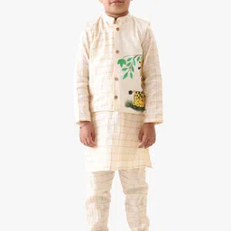 Jilmil Boys Checked Pure Cotton Kurta & Pyjamas with Nehru Jacket-32