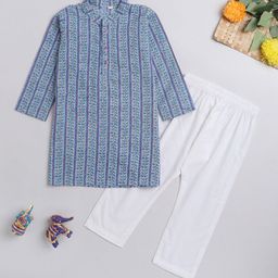 The Magic Wand Boys Floral Printed Regular Pure Cotton Kurta with Pyjamas-11