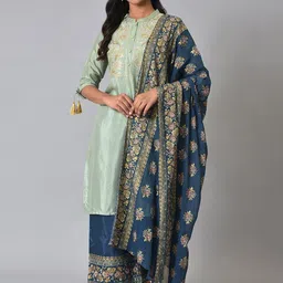 AURELIA Floral Embroidered Sequinned Kurta with Palazzos & Dupatta-9