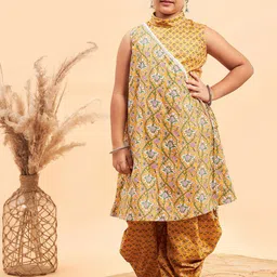 Stylo Bug Girls Ethnic Motifs Printed Angrakha Pure Cotton Kurta With Dhoti Pants-image-45
