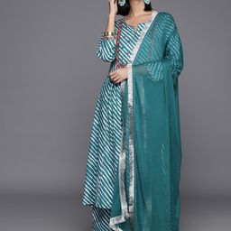 KALINI Leheriya Printed Empire Mirror Work Pure Cotton Kurta With Trousers & Dupatta-picture-23