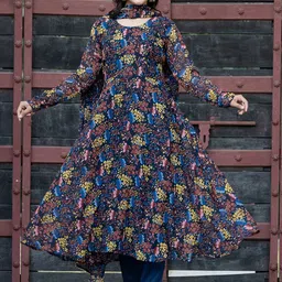 ASPORA Floral Printed Round Neck Long Sleeves Gotta Patti Kurta with Trousers & Dupatta-7