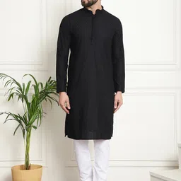SOJANYA Geometric Embroidered Mandarin Collar Thread Work Pure Cotton Kurta with Churidar-image-66
