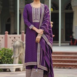 KALINI Yoke Design Regular Kurta with Palazzos & With Dupatta-image-70
