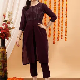 indo street Striped Yoke Design Round Neck Sequined Kurta &Trousers-23