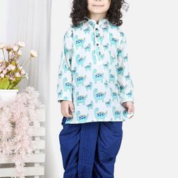 Here&Now X Kinder Kids Boys Blue Floral Printed Pure Cotton Kurta with Dhoti Pants-image-88