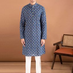 Aaheli Mandarin Collar Floral Printed Regular Pure Cotton Straight Kurta with Pyjamas-picture-48