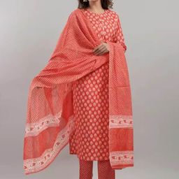 POSHART FASHION AS UNIQUE AS YOU ARE Printed Pure Cotton Kurta With Trousers & Dupatta-image-90