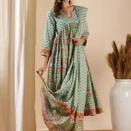 FASHOR Floral Printed Gotta Patti Pure Cotton Anarkali Kurta With Palazzos & Dupatta-picture-32
