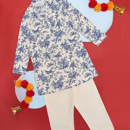 indus route by Pantaloons Boys Floral Printed Straight Pure Cotton Kurta With Pyjamas-35
