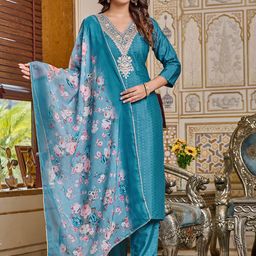 KALINI Ethnic Motifs Embroidered Regular Thread Work Kurta with Trousers & With Dupatta-picture-15