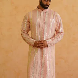 SOJANYA LUXE Mandarin Collar Embroidered Regular Kurta with Pyjamas-image-60