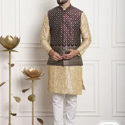 SOJANYA Floral Printed Mandarin Collar Kurta And Churidar With Nehru jacket-picture-22