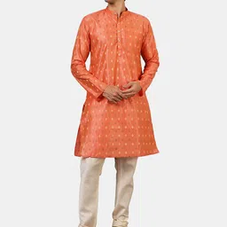 Wintage Men Orange Ethnic Motifs Kurta with Churidar-picture-32