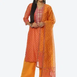 Biba Women Ethnic Motifs Printed Round Neck Kurta with Palazzos & Dupatta-image-17