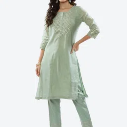 Biba Women Green Printed Kurta with Trousers-picture-24