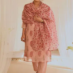 KARAJ JAIPUR Ethnic Motifs Printed Gotta Patti Kurta with Trousers & Dupatta-image-62