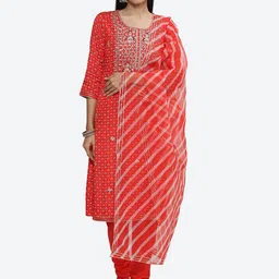 Biba Bandhani Printed Gotta Patti Zari Kurta with Churidar & Dupatta-13